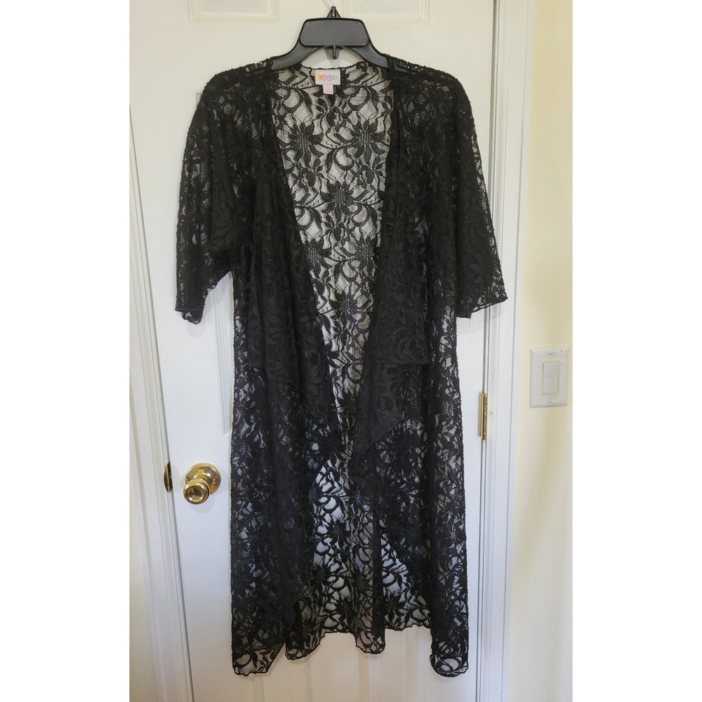 Black Floral Lace Duster Open Front Sheer Midi Cardigan Small Whimsigoth Witchy